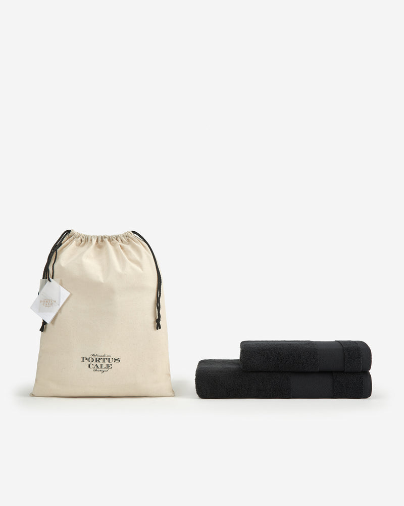 Portus Cale Black Hand and Bath Towel Set